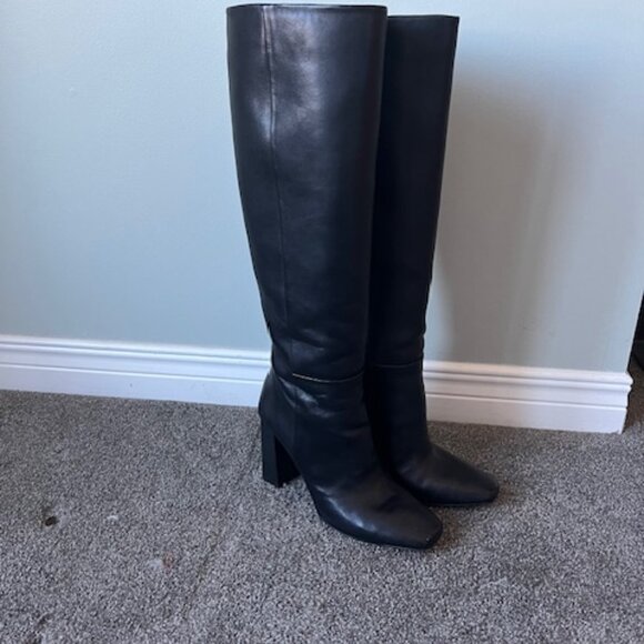 Womens Tall Black Leather Boots Size 9 - Picture 1 of 6